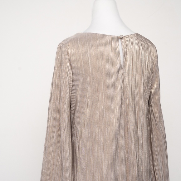 Betsy & Adam  - Gold Metallic Pleated Long-Sleeve Mini Dress - Picture 13 of 13